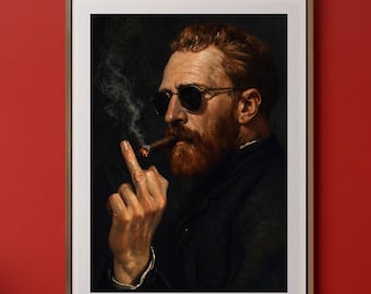 Huella del dedo medio de Van Gogh: decoración de pared con una parodia atrevida (descarga digital)