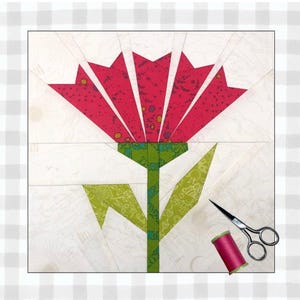 Fire Flower Digital FPP Pattern, Foundation Paper Piecing Instant Download | Flower Block Pattern | 10&quot; x 10&quot; & 12&quot; x 12&quot;