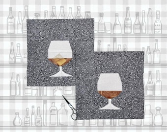 Brandy Snifter Cocktail Pattern | 2 Versions | 3 Sizes  | Paper Pieced Quilt Block Pattern | Digital Download