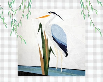 Quiltblokpatroon blauwe reiger | Foundation Paper Pieced (digitale download)