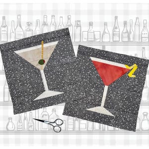 Martini & Cosmopolitan FPP Pattern | 3 Sizes | Cocktail Quilt Blocks | Digital Download