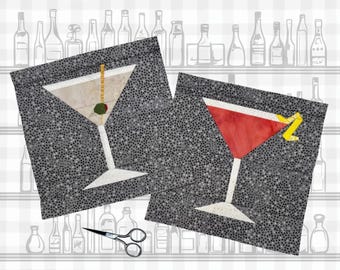 Martini & Cosmopolitan FPP Pattern | 3 Sizes | Cocktail Quilt Blocks | Digital Download