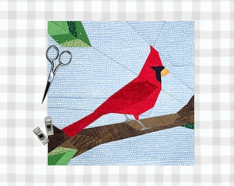 Northern Cardinal Bird FPP Pattern | Foundation Paper Pieced Quilt Block Pattern | Digital Download