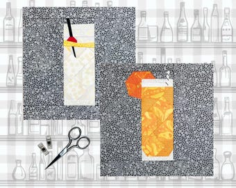 Mr Collins & schroevendraaier cocktailquiltblok FPP-patroon | 3 maten