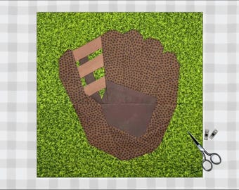 Quiltblok honkbal en softbalhandschoen | Samengevoegd patroon van foundationpapier (dititale download)