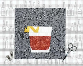 Sazerac-cocktail FPP-patroon | 3 maten | Quiltblok met stukjes foundationpapier | Digitale download