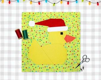 Santa Quack Duck FPP Pattern | 4 Sizes | Paper Pieced Quilt Block | Digital Download