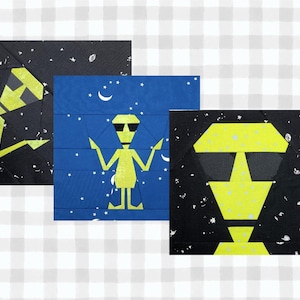 Alien FPP Patterns | 2 Sizes | Paper Pieced Quilt Block | Digital Download