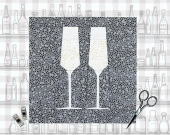 Sip Sip Hoera champagneglas FPP | 3 maten | Papieren blokpatroon | Digitale download