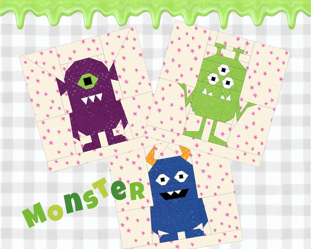 Silly Pattern Block Silly Monsters FPP Quilt Block Pattern | 9 Versions | 2 Sizes | Digital ...
