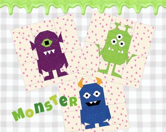 Silly Monsters FPP-quiltblokpatroon | 9 versies | 2 maten | Digitale download