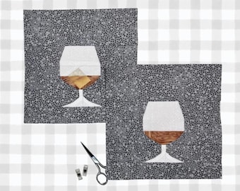 Cocktailpatroon cognacglas | 2 versies | 3 maten | Gebreid quiltblokpatroon | Digitale download