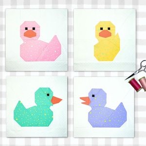 Patrón de bloque de edredón FPP de patito de goma Hello Ducky / 4 tamaños / Descarga digital
