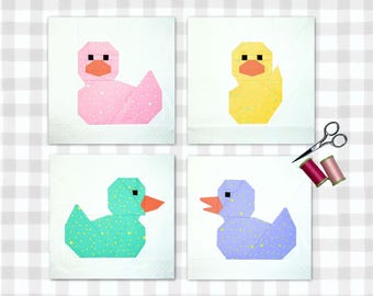 Hello Ducky badeend FPP-quiltblokpatroon | 4 maten | Digitale download