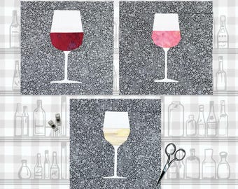 On Cloud wijnglas quiltblok FPP-patroon | 3 versies en 3 maten