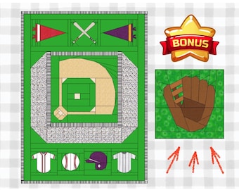 FPP-patroon honkbalquilt | Sportquiltblokken van 45 x 62 inch (digitale download)
