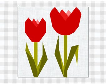 Tulpenbloem FPP-patroon | Gebreid quiltblok | 3 maten | Digitale download