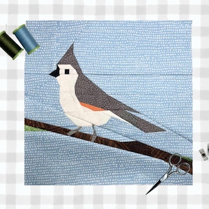 Tufted Titmouse FPP Pattern | Foundation Paper Piecing Pattern 10&quot;x10&quot; Block  | Bird Quilt Block Pattern