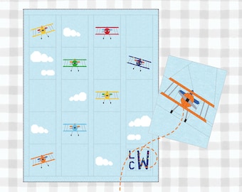 Biplane Airshow Quilt Pattern: FPP Airplane Throw (PDF Download, 50.5&quot;x64.5&quot;)