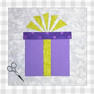 Gift Box #3 Digital FPP Pattern | Foundation Paper Piecing | Present Pattern | 10&quot; x 10&quot; and 12&quot; x 12&quot;