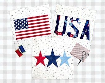 American Spirit - Moldes FPP | 3 Modelos | 2 Tamanhos | Blocos de Patchwork em Paper Piecing | Download Digital