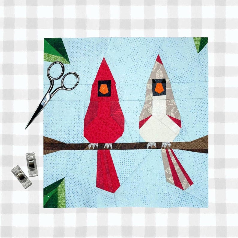 Northern Cardinal Pair Bird FPP Pattern | 2 Sizes | Paper Pieced Quilt ...
