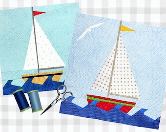 Sea Breeze Sailboat FPP Pattern | 2 Versions/Sizes | Foundation Paper Pieced Quilt Bock Pattern