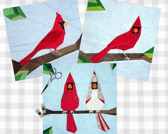 Northern Cardinal FPP Quilt Block Patterns | 2 sizes | Foundation Paper Pieced Block Pattern | Digital Download