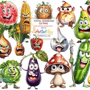 Dessin animé légumes, clipart mignon légume en colère Images transparentes, téléchargement numérique instantané, PNG transparent, étiquette de drôle de légumes