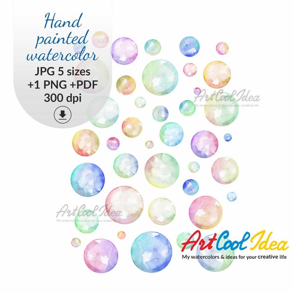 Bubble watercolor clipart set, Soap Bubbles, Digital paper, Scrapbooking. Watercolor Bathroom Sublimation Digital. Download. Printable PNG