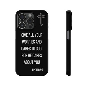 1 Peter 5:7 | Black | Custom Bible Verse iPhone Case | Produced by CrossCollectionCoUS
