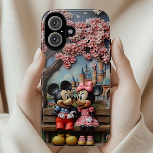 Custodia per telefono con motivo a fiori di ciliegio giapponese Topolino e Minnie, cover 3D Tokyo Disneyland per iPhone 16, 15, 14, resistente o Magsafe, Samsung, 442,45