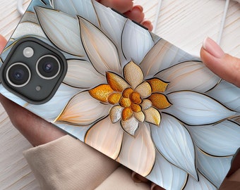 Stained Glass Illusion Pastel Floral  Print Tough Phone Case for iPhone 16 15 14 13 12 11 Pro Max Plus / Samsung Galaxy S25, JAY0012