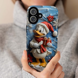 Xmas Donald Duck 3D-telefoonhoesje, cartoon kerstman hoesje, Disney kerstvakantie hoesje voor iPhone 16 15 Magsafe, Samsung S24, 442.20