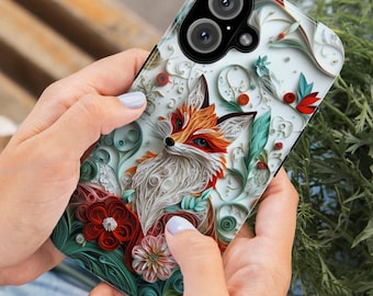 3D Paper Art Fox Phone Case with Floral Design | Nature Woodland Animal Phone Cover for iPhone 17 16 15 Tough or Magsafe, Samsung, 470.19