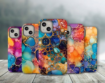 Etui na telefon z wzorem tęczowego atramentu, kolorowe etui na telefon, etui z atramentem alkoholowym do iPhone'a 15 14 13 Pro Max Plus, Samsunga Galaxy S23 S22, JAY0005