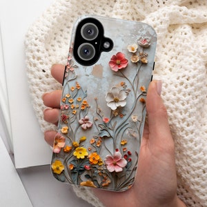 3D Meadow Floral Phone Case, Pastel Wildflowers Design, Cottagecore Style Fine Art Phone Case for iPhone 16 15 14 13 / Samsung S24, 439.16