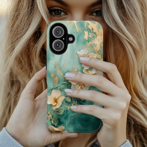 Pastel Golden Flowers Art Phone Case, Glitter Floral Design, Romantic Blossom Phone Cover for iPhone 16 15 Pro Max Plus, Samsung S24, 436.3