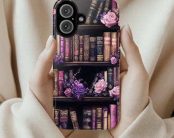 Gothic Dark Academia Blumen Bücherhülle Handyhülle, Vintage Buchliebhaber Geschenk für iPhone 16 Pro Max 15 14 13 Plus, Samsung S24 S25 Ultra, 423.1