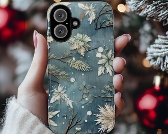 Winter Snowy Xmas iPhone Case, Holiday Winter Christmas Pattern Phone Cover for iPhone 15 14 13 12 11 8 Pro Max Plus, Galaxy S25, 411.11