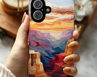 Felt Grand Canyon Design Phone Case, Sunset Nature Landscape Art Cover for iPhone 16 15 14 13 Tough or Magsafe, Samsung, 452.14