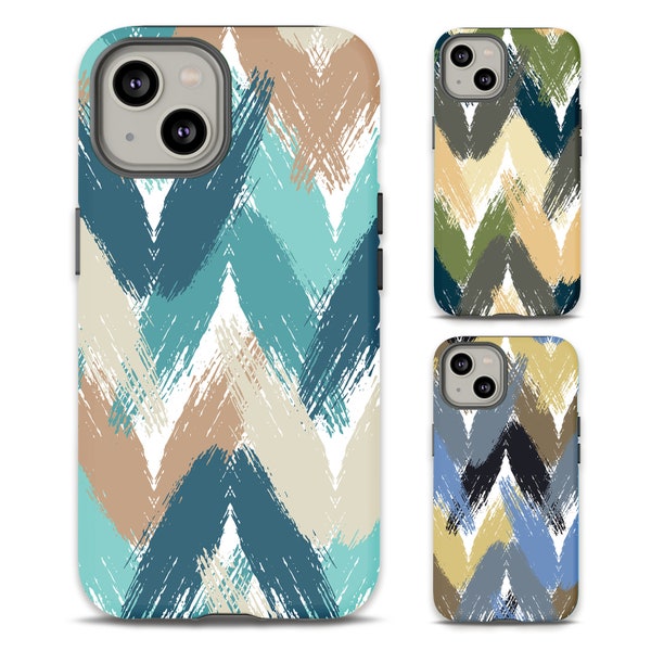 Abstract Hand Painted Chevron Design Phone Case, Aesthetic Phone Cover for iPhone 15 14 13 12 11 Pro Max Plus Samsung Galaxy S23 S22
