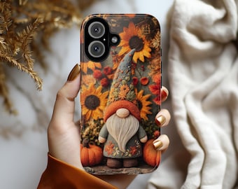 Fall Gnome Embroidery Phone Case with Felted Pumpkin | Cozy Autumn  Cute Gnome Cover for iPhone 16 15 Tough or Magsafe, Samsung, 452.16