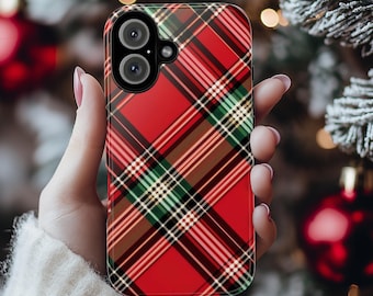 Weihnachten karierte Xmas Handytasche Urlaub Holly Handyhülle, kundenspezifische Winter Handyhülle für iPhone 16 15 14 13 Pro Max Plus/Samsung S25, 108