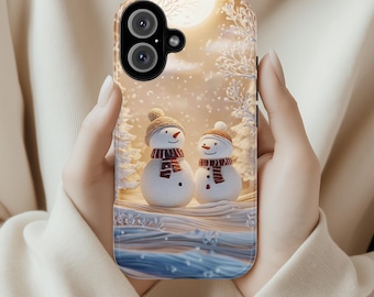 Winter Wonderland Snowman Phone Case, Christmas Holiday Snow Landscape Cover for iPhone 17 16 15 Tough or Magsafe, Samsung, 481.4