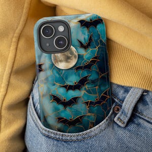 Halloween Lover Phone Case Celestial Bats Stained Glass Cover Spooky Moon Case for iPhone 16 15 14 13 12 Pixel Galaxy S 24 23 22 21 20
