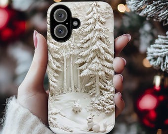 Winter Wonderland Rabbit Phone Case, 3D Snowy Forest MagSafe for iPhone 16 15 14 13 12 Pro Max Plus, Samsung S24 Ultra, Pixel 8, 433.10