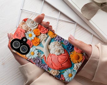 3D Floral Anatomy Heart Phone Case, Anatomical Art Design, Floral Human Cover for iPhone 16 15 14 13 Magsafe or Tough Case, Galaxy, 435.1