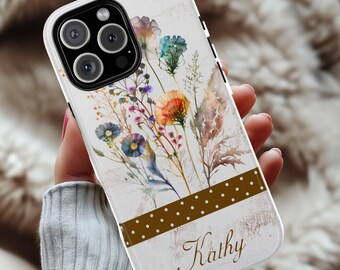 Personalized Cottage Core Plants Phone Case, Fairycore Phone, Meadow Floral Cover for iPhone 16 15 14 13 magsafe, Samsung S25, 8.1
