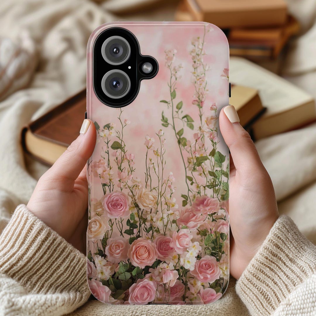 Pink Floral Art Phone Case, Roses Blossom Design Floral Case iPhone 16 ...